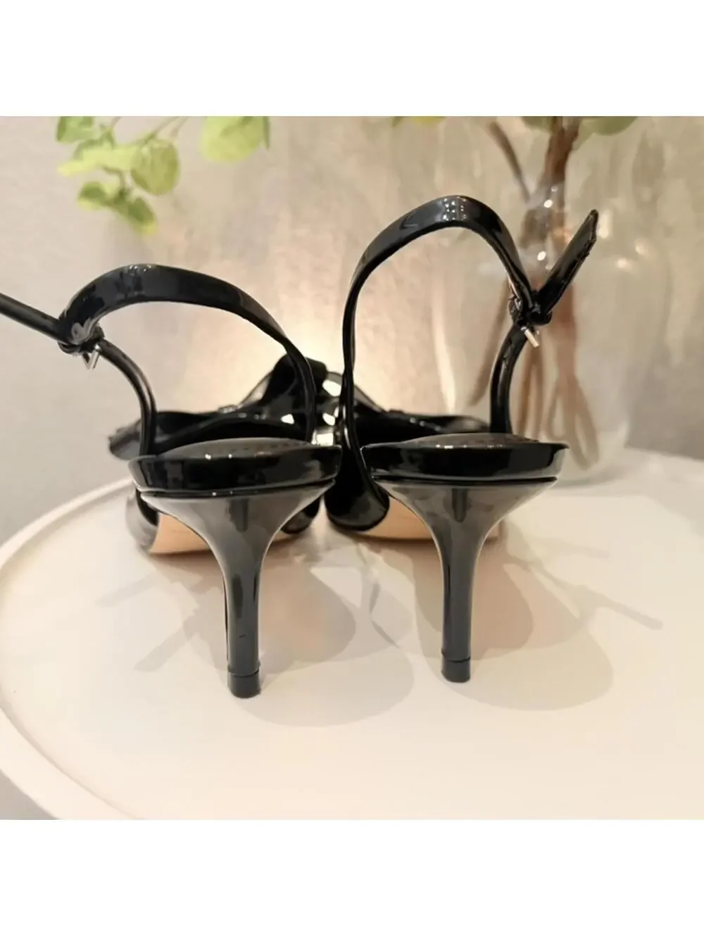 Marc Fisher Fallon Bow Patent Slingback Heel Pointed Toe Black Womens 7.5